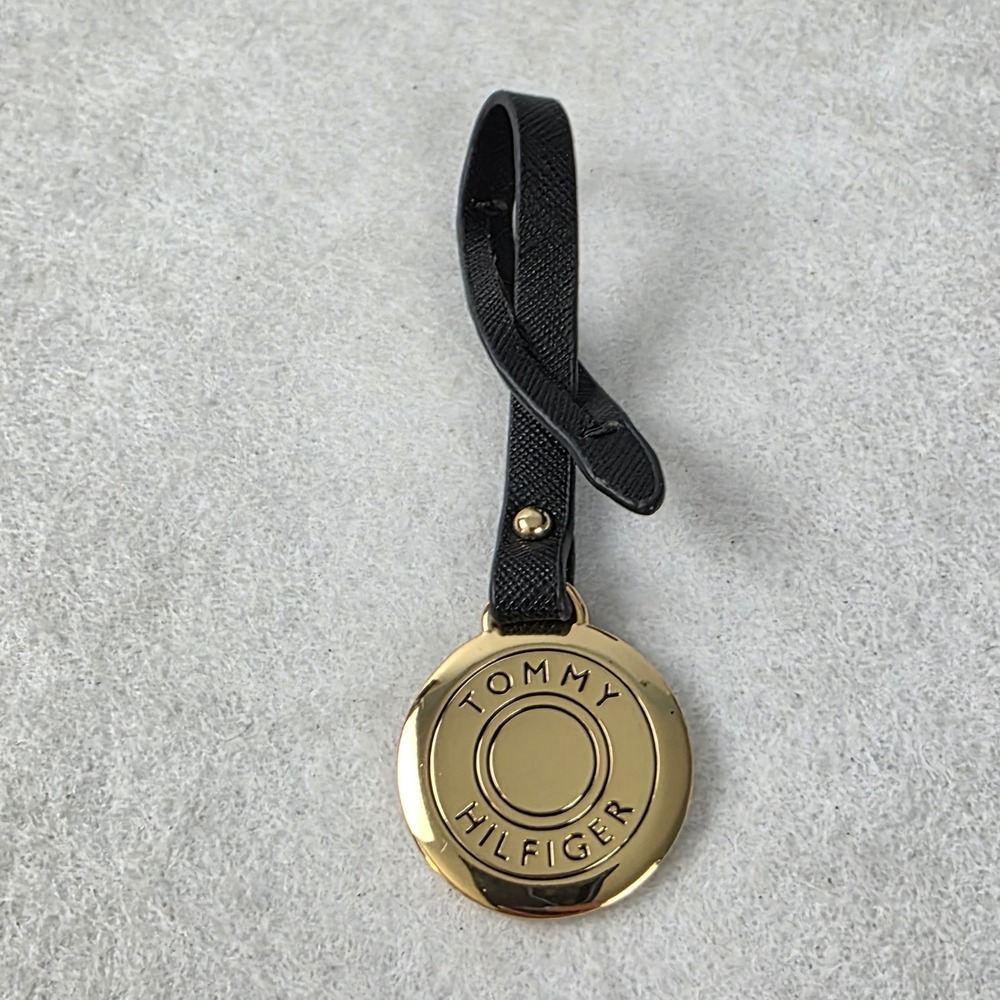 Tommy Hilfiger Gold Tone Logo Medallion Bag Charm Black Strap Replacement